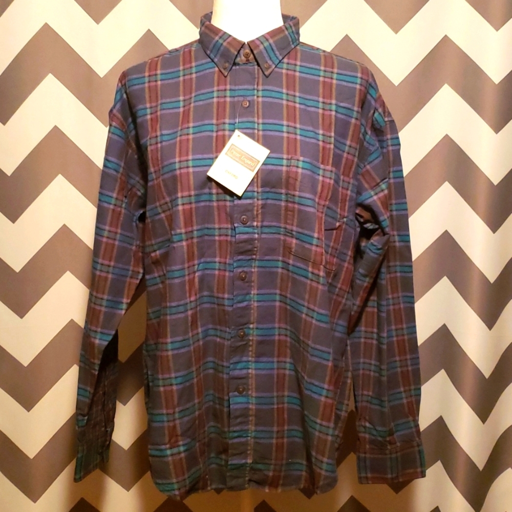 Men's Plaid Button-Up Shirt - Teal & Brown